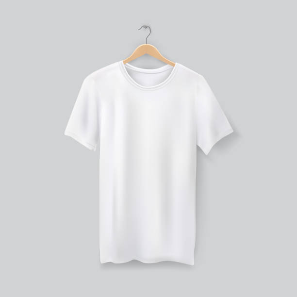 illustrazioni stock, clip art, cartoni animati e icone di tendenza di t-shirt unisex 3d sul appendiabiti. maglietta vuota - t shirt shirt white men