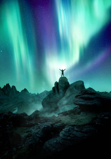 istock Night Sky Filled With The Aurora Northern Lights 1182647519