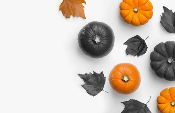 istock Autumn Halloween Composition Border With Pumpkins And Leaves 1182647544