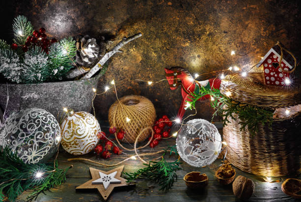 istock Christmas holiday decoration with shining star 1182649190
