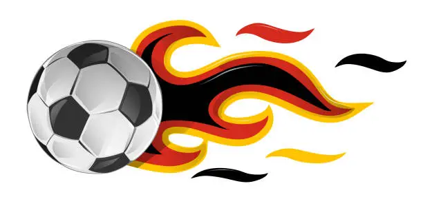 Vector illustration of soccer ball on fire with germany flag. illustration