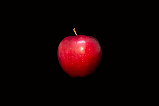 Red Apple Isolated On The Black Background Stock Photo - Download Image Now  - Black Background, Black Color, Bright - iStock