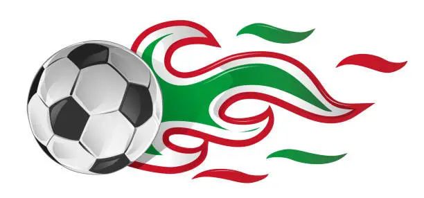 Vector illustration of soccer ball on fire with italian and mexican flag