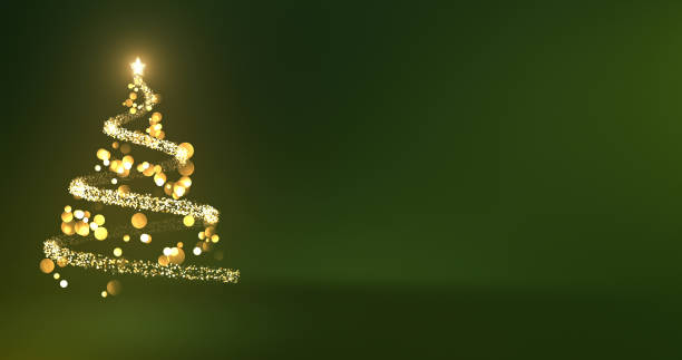 Beautiful Abstract Christmas Tree Made Of Bokeh And Glittering Particles - Elegant Green Background, Copy Space stock photo