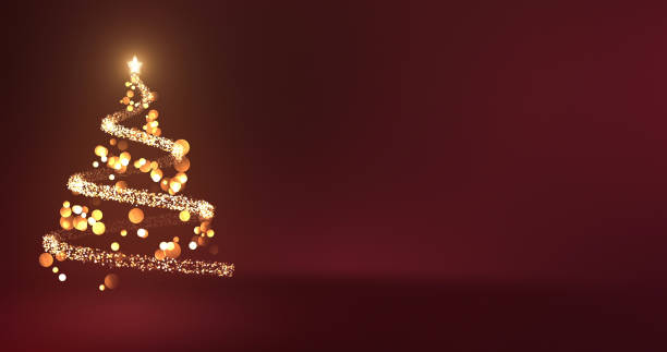 Beautiful Abstract Christmas Tree Made Of Bokeh And Glittering Particles - Elegant Red Background, Copy Space Digitally generated background image with lots of copy space, perfectly usable for all kinds of topics related to Christmas and winter holidays. impressionism photos stock pictures, royalty-free photos & images