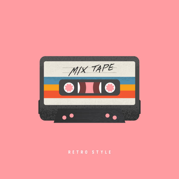 Cassette with retro label as vintage object for 80s revival mix tape. Cassette with retro label as vintage object for 80s revival mix tape. mixtape stock illustrations