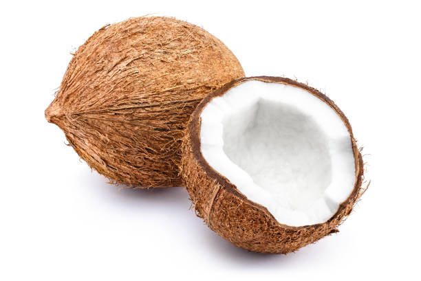 cocos sobre blanco - coconut flakes fotografías e imágenes de stock