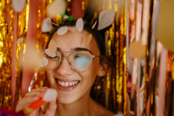 Photo of a young woman on New Year's eve celebration party