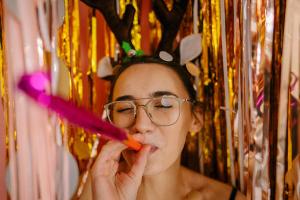 Photo of a young woman on New Year's eve celebration party