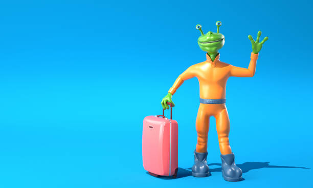 istock Green alien with luggage 1182659525