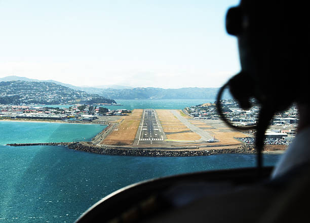 Plane arriving in Wellington stock photo