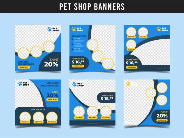 Vector illustration of Pet shop square banner template. Promotional banner for social media post, web banner and flyer Vol.2