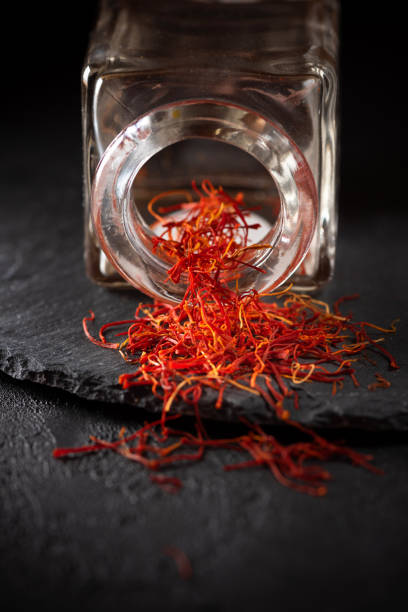 istock Saffron threads flower spice in bottle macro 1182662077