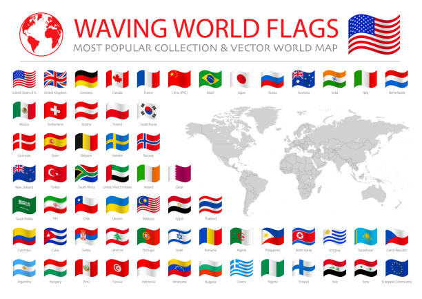 ilustrações de stock, clip art, desenhos animados e ícones de flying popular flags stock illustration - bandeira nacional