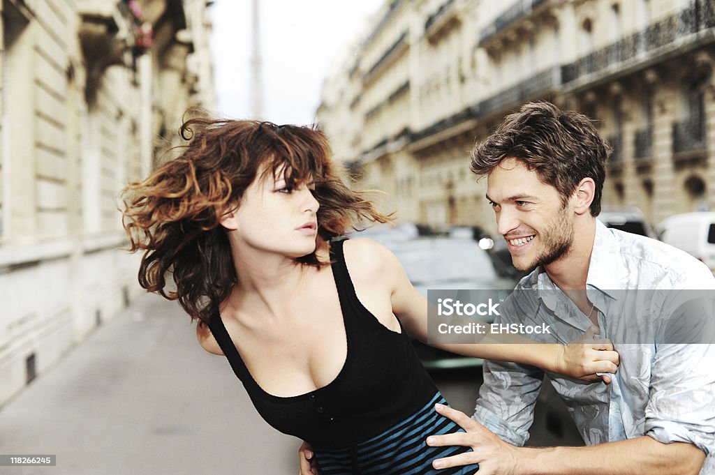 Lovers Quarrelling in Paris France Sexual Harassment Stock Photo