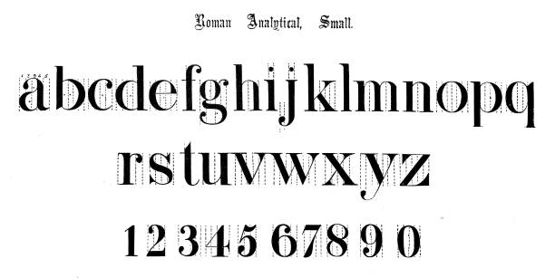 Antique original typescript font alphabet: Roman Analytical Small Antique original typescript font alphabet: Roman Analytical Small typescript print letterpress block stock illustrations