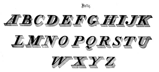 antyczny oryginalny literatyczny czcionki alfabet: kursywa - letterpress isolated sign old fashioned stock illustrations