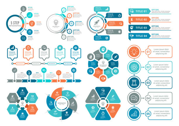 ilustraciones, imágenes clip art, dibujos animados e iconos de stock de elementos infográficos - número 6