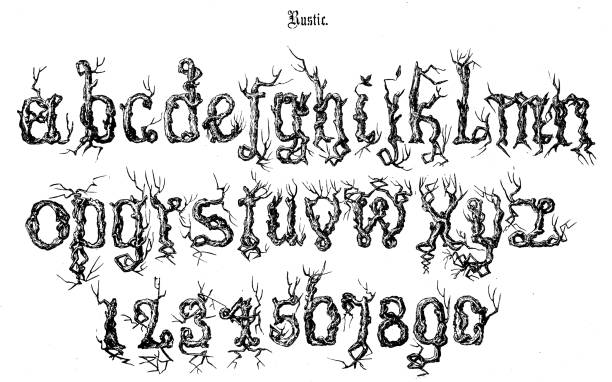 Antique original typescript font alphabet: Rustic Antique original typescript font alphabet: Rustic typescript print letterpress block stock illustrations