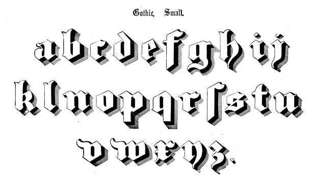 ilustrações de stock, clip art, desenhos animados e ícones de antique original typescript font alphabet: gothic, small - gothic style letterpress alphabet typescript