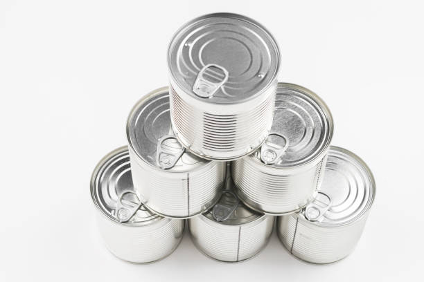 istock Group of silver canned food on white background. 1182669747