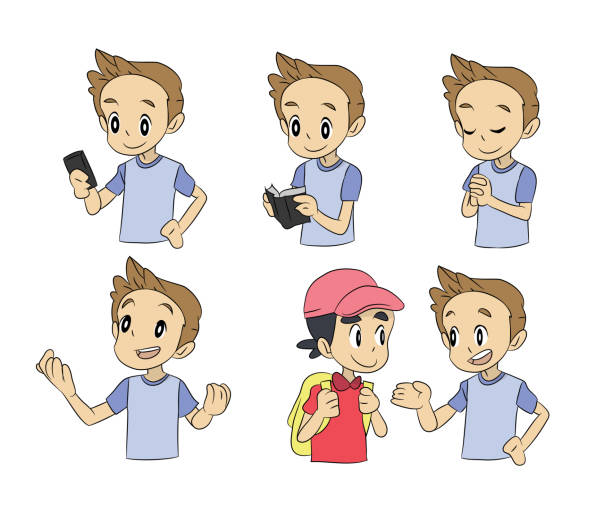 A lovely cartoon set of a christian boy in different gestures. A lovely vector cartoon set of a christian boy in different gestures. Christian illustration. bible gospel stock illustrations