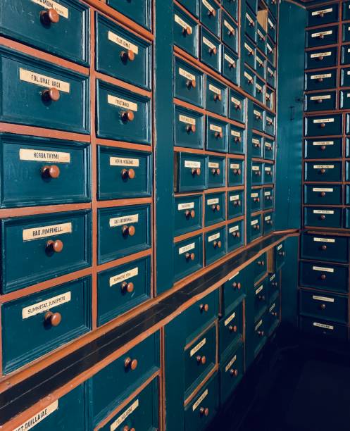istock Old pharmacist cabinet close up 1182672451