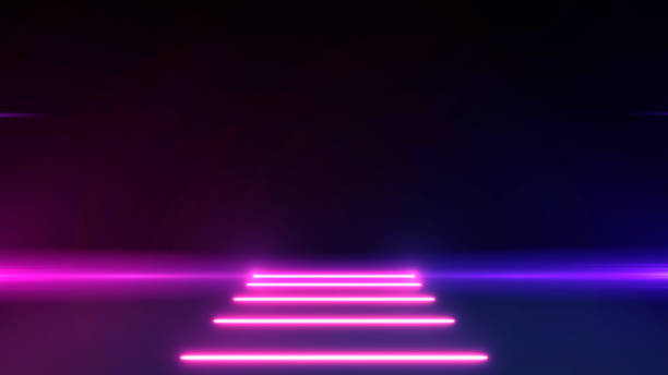 istock Abstract Neon bright lens flare colored on black background. Laser show colorful design for banners advertising technologies 1182672503