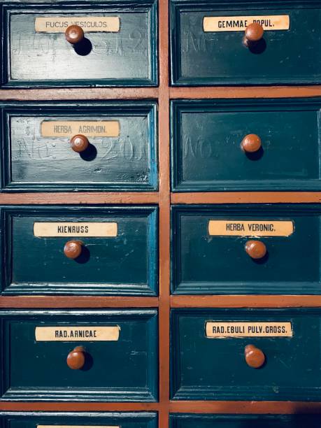 istock Old pharmacist cabinet close up 1182673062