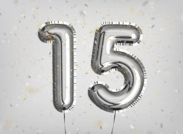 istock 15 years anniversary. Happy birthday joy celebration. 1182673718