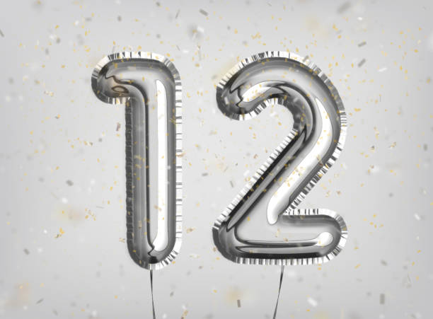 istock 12 years anniversary. Happy birthday joy celebration. 1182673750