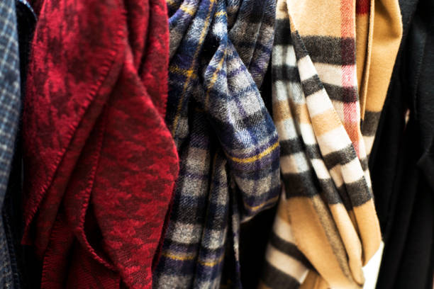 istock Different wool scarves in store 1182674707