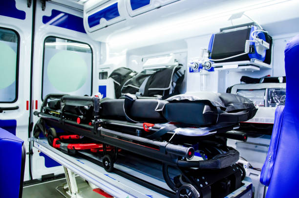 istock Inside an ambulance car with medical equipment. 1182676230