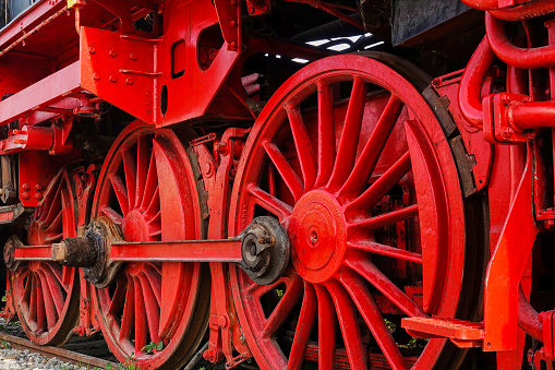 Vintage steam locomotive close up