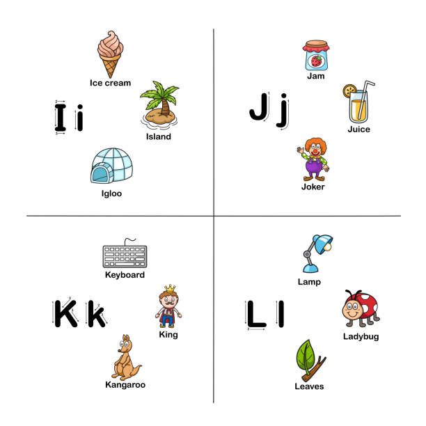 ilustraciones, imágenes clip art, dibujos animados e iconos de stock de carta del alfabeto i-j-k-l - letter i letter j letter k letter l