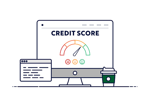 Vector Line Illustration Concept for Credit Score. Editable Stroke and Pixel Perfect.