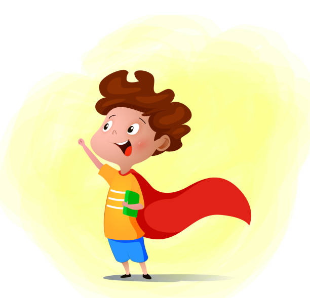 Ilustración de Niño De Dibujos Animados Jugando Superhéroe Con Libro En La  Mano y más Vectores Libres de Derechos de Superhéroe - iStock