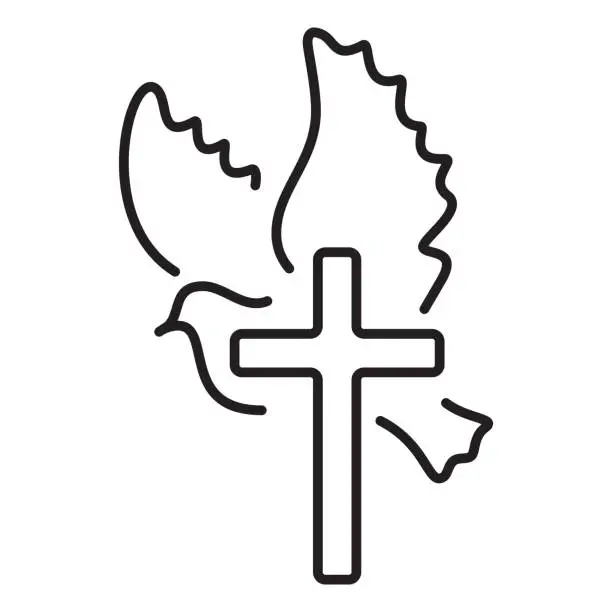 Vector illustration of Dove and cross church line logo