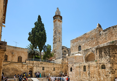 Jerusalem, Israel - July 10, 2019: Square before the Temple of the Holy Sepulcher