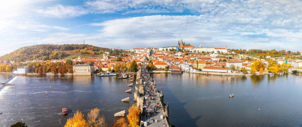 istock Panoramic view over the Vltava river in Prague, Czech Republic 1182689902