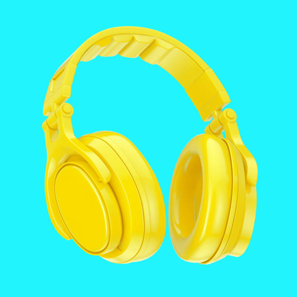 Modern Fun Teenager Yellow Headphones. 3d Rendering stock photo