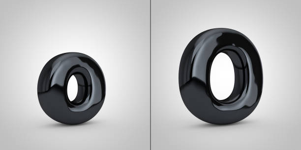 Black alphabet letter O isolated on white background. 3D rendered glossy black font.