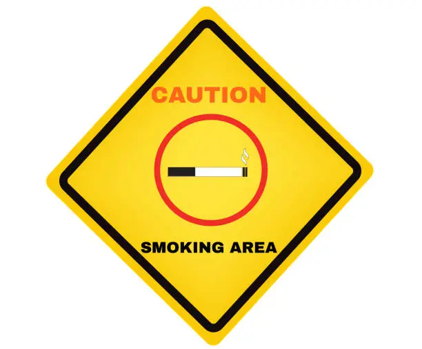 Vector illustration of Accident Prevention signs, SMOKING AREA board, beware and careful rhombus Sign, warning symbol, road sign and traffic symbol design concept, vector illustration.