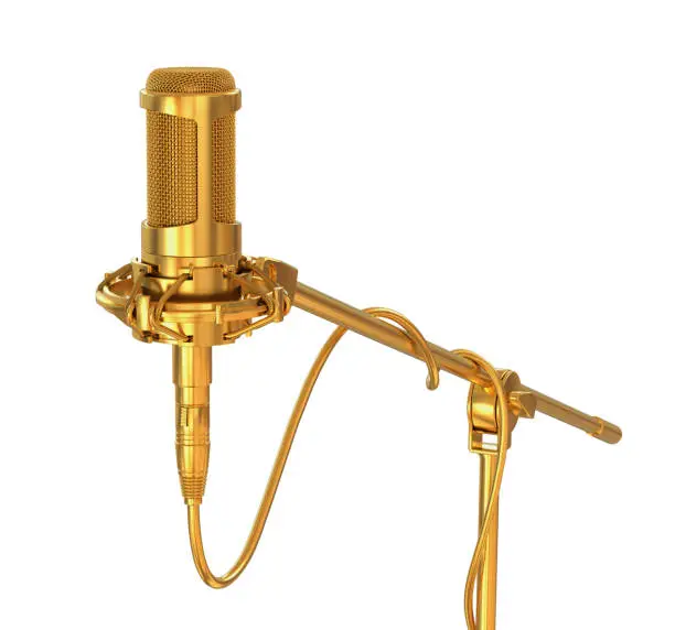 Photo of Golden Microphone Isolated Over The White Background