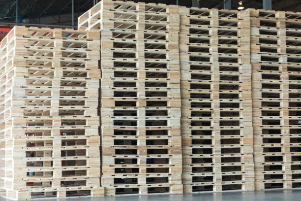 istock Stack wooden pallets, warehouse industry transport 1182696759