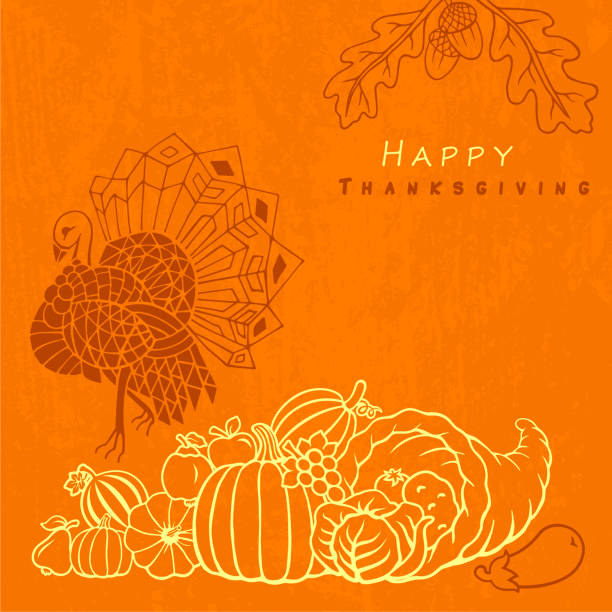 추수 감사절과 가을 디자인 - cornucopia november pumpkin leaf stock illustrations