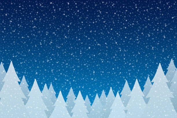 ilustrações de stock, clip art, desenhos animados e ícones de snowfall - tranquil christmas scene with falling snow and fir trees - wintry landscape snow fir tree winter