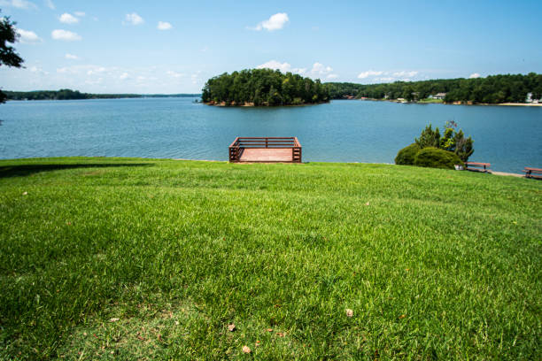 tega cay south carolina lake wylie park - standing water grass area meadow lawn stock-fotos und bilder