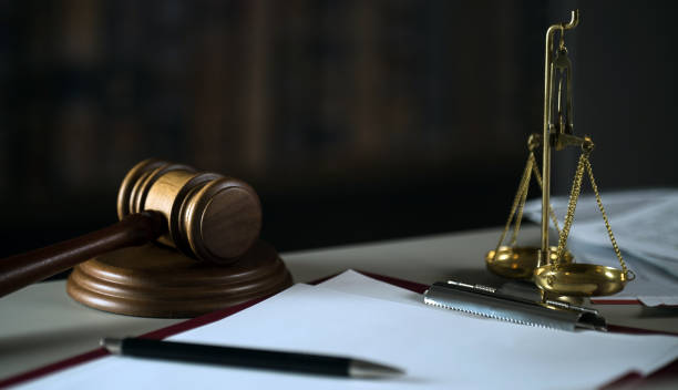 istock Law and Justice concept image, Lawyer's office desktop with papers 1182702027