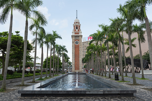 Hong Kong, China - October 23, 2019: The Clock Tower is a landmark in Hong Kong. It is located on the southern shore of Tsim Sha Tsui district.
